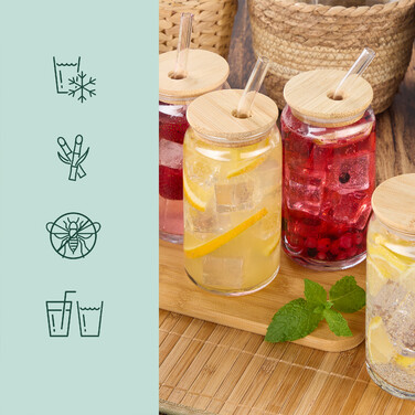 Relaxdays Trinkgläser mit Bambusdeckel 4er Set