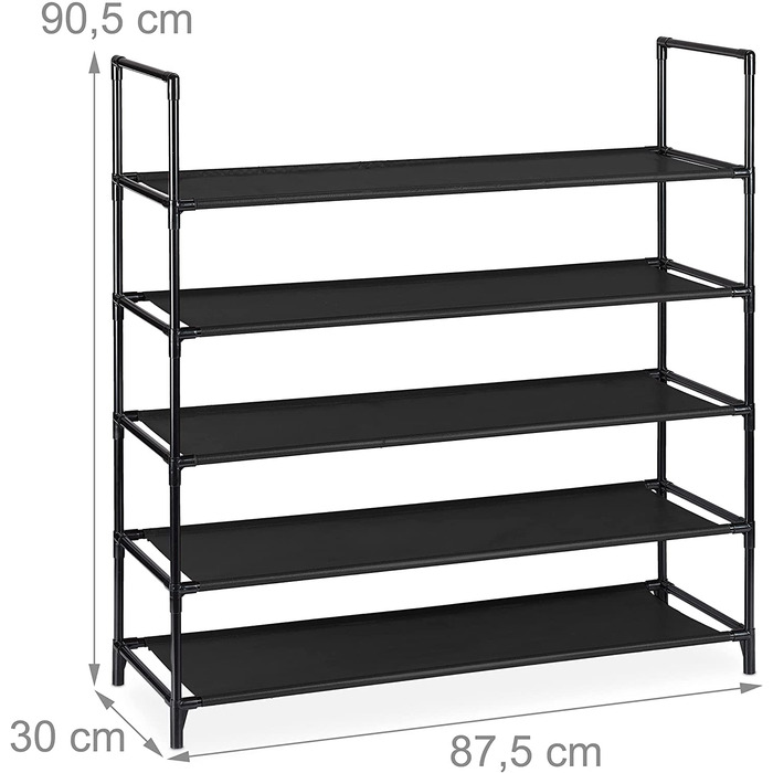 Relaxdays XL Schuhregal Stecksystem, 5 Ebenen, für 20 Paar Schuhe, Stoff Schuhständer, HxBxT: 90,5 x 87,5 x 30 cm, (Schwarz)