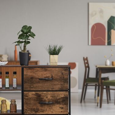 Relaxdays Kommode Industrial, 4 Schubladen, HBT: 71,5x84x32,5 cm, Stoff/Metall/Holzoptik, braun/schwarz
