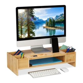 Relaxdays Bambus Monitorständer mit Fächern