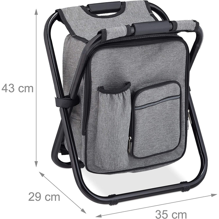 Relaxdays Campinghocker mit Tasche, klappbar, tragbar, leicht & stabil, Sitzrucksack, Polyester, HBT: 43x35x29 cm, grau
