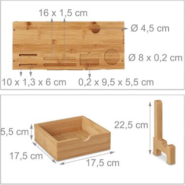 Relaxdays Monitorständer aus Bambus, mit Ablagefach & 2 Schubladen, 13x54x23cm, Natur
