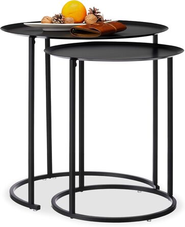 Relaxdays, anthrazit Runder Beistelltisch im 2er Set, erhöhter Rand, Satztische, Stahlgestell, Tischset, HxD: 50x50 cm