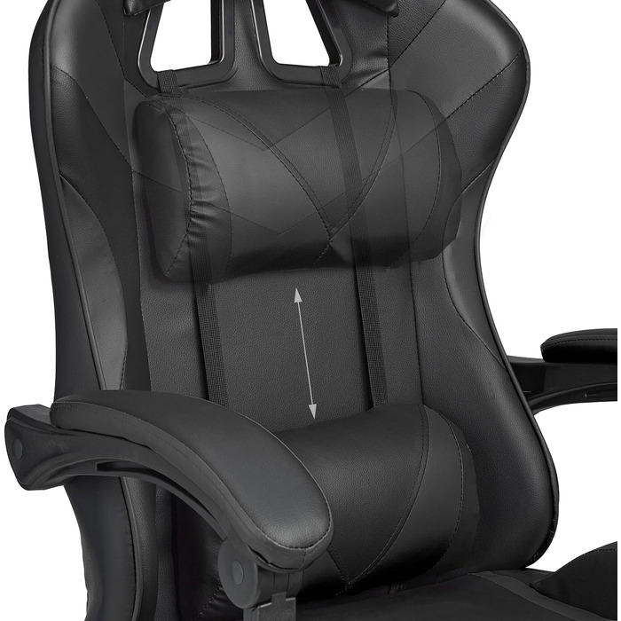 Relaxdays Gaming Stuhl, Racing Look, drehbar, höhenverstellbar, Kopf-& Lendenkissen, HxBxT: 133x68x60 cm, (Schwarz)