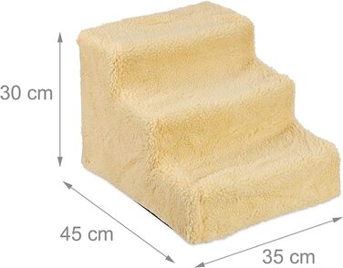 Relaxdays Hundetreppe 3 Stufen, kleine & große Hunde, Bett & Couch, Stoffbezug, Tiertreppe innen, HBT 30x35x45 cm, (beige, 30 x 35 x 45 cm)