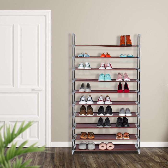 Relaxdays Schuhregal Stoff, HBT: 175,5x100x29 cm, für 50 Paar Schuhe, 10 Etagen, Stecksystem, XXL Schuhgestell, (Weiß)