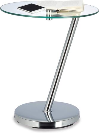 Relaxdays Glas u. Chrom, runder Beistelltisch f. Kaffee Tee, Ablage f. Garten HxBxT: 52 x 45 x 45 cm, silber Kaffeetisch Edge, Metall, 45 x 45 x 52 cm Single