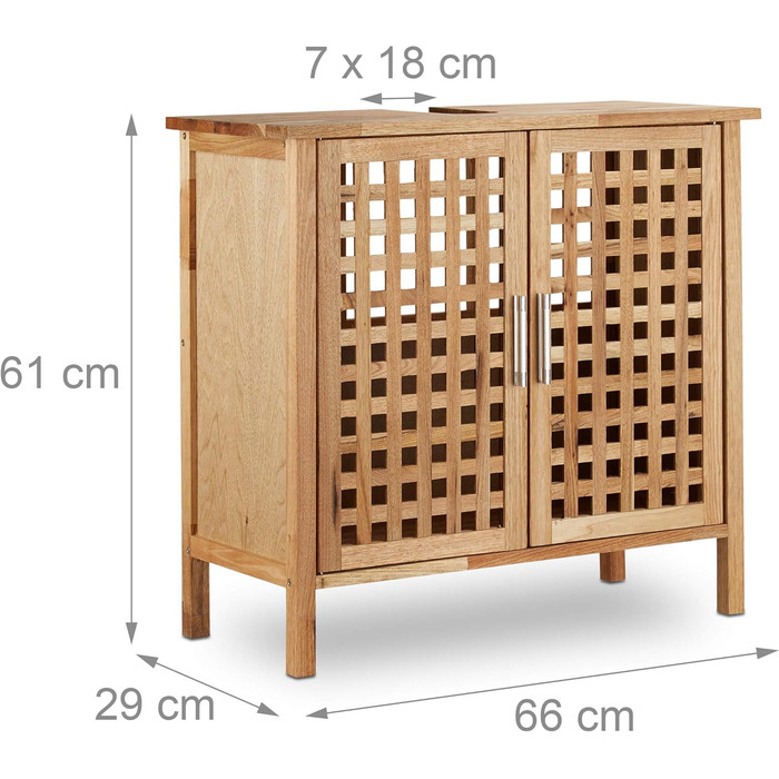 Relaxdays Waschbeckenunterschrank Walnuss 61x66x29 cm, robust, helles Holz, natur, Single