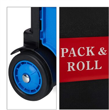 Relaxdays Einkaufstrolley klappbar, bis 35 kg, 50 l Kiste, mit Teleskopgriff, 2 Rollen, Transport Trolley, blau/schwarz