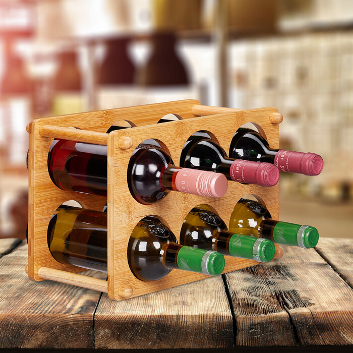 Relaxdays Weinregal 6 Flaschen Bambus
