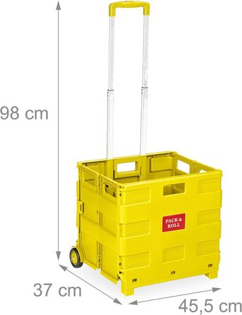 Relaxdays Einkaufstrolley, Klapptrolley, 35 kg, Faltbar, Rolltrolley (Gelb)