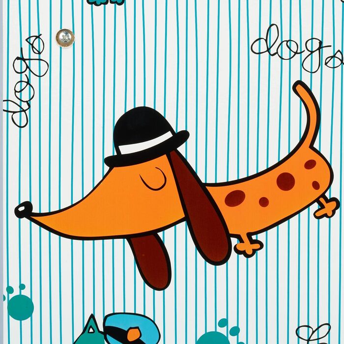Relaxdays Kinderregal, 7 Fächer für Bücher & Spielzeug, Hundemotiv, HxBxT: 84 x 86 x 26 cm, Kinderzimmerregal, bunt