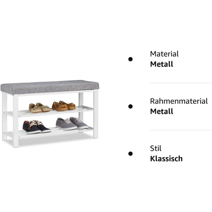 Relaxdays Schuhbank, Sitzpolster, offen, 2 Ebenen, Metall, HBT: 50x81x32cm, grau