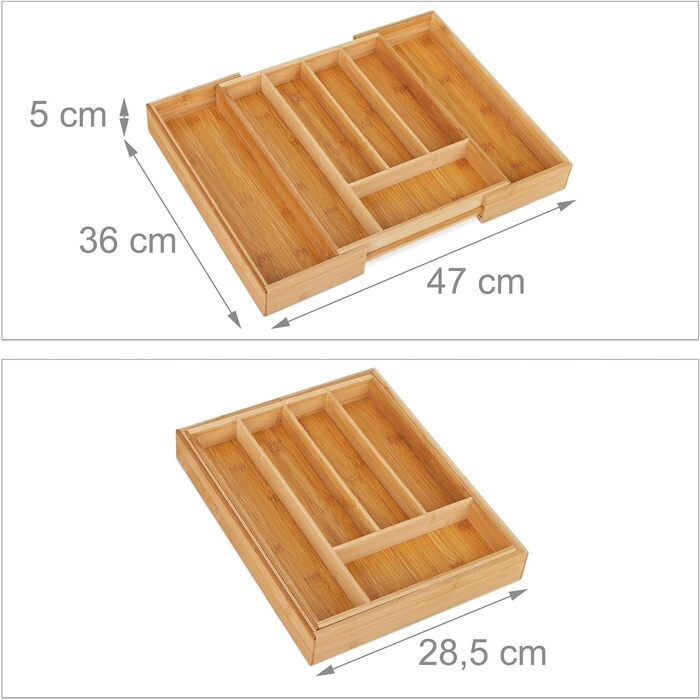 Relaxdays Besteckkasten, ausziehbar, 5-7 Fächer, Bambus, 5x28,5x36 cm