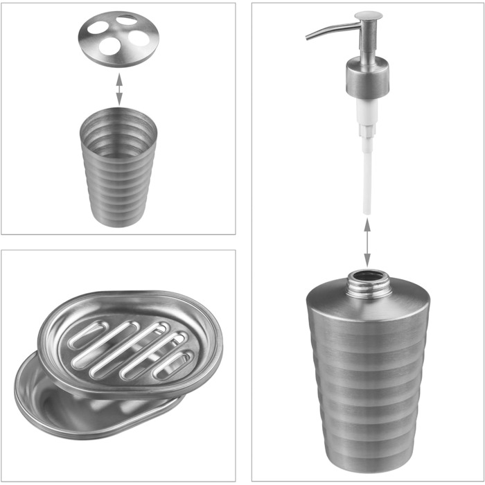 Relaxdays Badezimmer Set, 4-teilig, Edelstahl, Silber