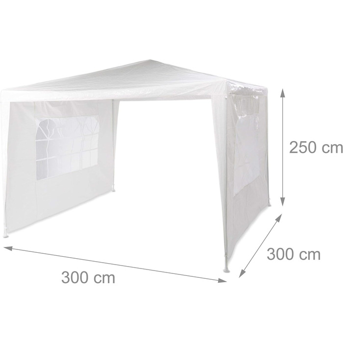 Relaxdays Pavillon 3x3 m, 2 Seitenteile, Metall Gestell, PE Plane, Fenster, Festival Partyzelt, Geschlossen, Weiß