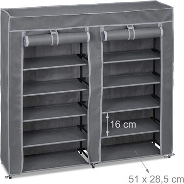Relaxdays Schuhschrank, 12 Fächer, 36 Paar Schuhe, abnehmbarer Bezug, HBT 107x115x30 cm