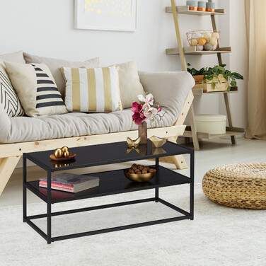 Relaxdays Schwarzer Couchtisch mit Glasplatte