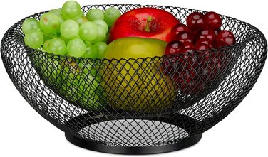 Relaxdays Obstschale, Metall, doppelwandig, HxD: 10x25 cm, Drahtkorb, schwarz (60 Zeichen)