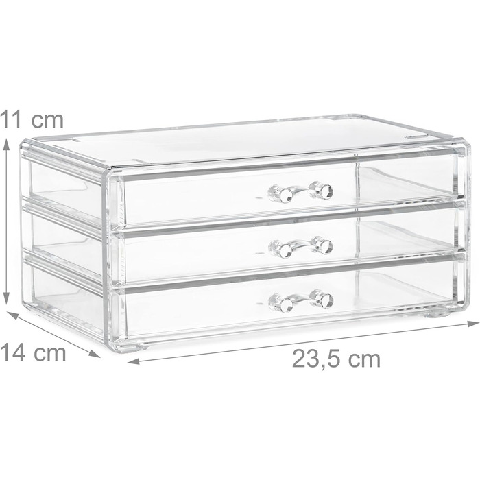 Relaxdays 2 x Make Up Organizer klein, 2-teilige Schminkaufbewahrung mit Schubladen, stapelbares Kosmetikregal, transparent