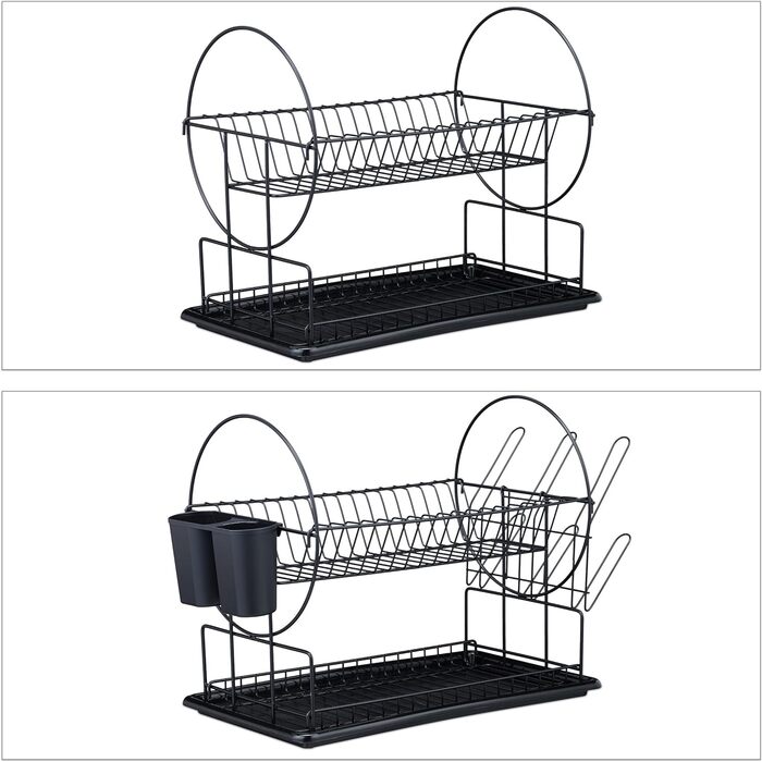 Relaxdays Abtropfgestell, 2 Ebenen, 33,5x51x23,5cm, Geschirrtrockner, schwarz, 80% Eisen