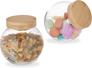 Relaxdays Bonbonglas, 2er Set, Vorratsgläser Süßigkeiten, 1,5 l, transparent/Natur