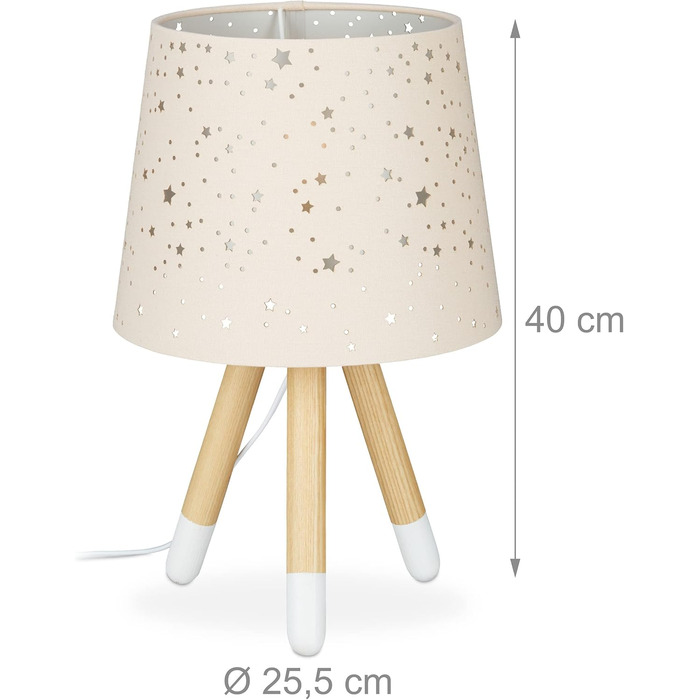 Relaxdays Kinderzimmer Tischlampe, E14, Stoffschirm mit Sternen, 40 cm, 50% Eisen, rosa