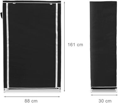 Relaxdays Schuhschrank Valentin, 161x88x30 cm, 10 Ablagen, Stoffbezug, staubfreie Lagerung, 45 Paar Schuhe, Schwarz