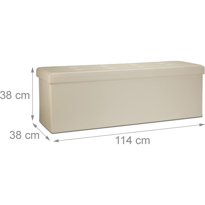 Relaxdays Faltbare Sitzbank XL Kunstleder, 38x114x38 cm, Sitztruhe mit Stauraum, Creme