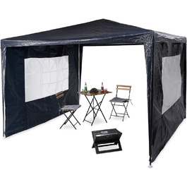 Relaxdays Pavillon 3x3 m, 2 Seitenteile, Metall Gestell, PE Plane, Fenster, Festival Partyzelt, Geschlossen, (Blau)