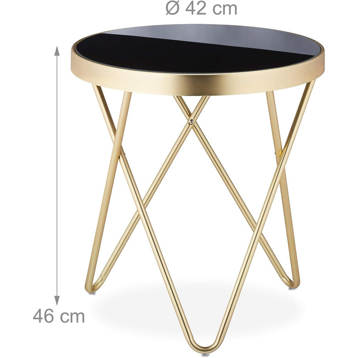 Relaxdays runder Beistelltisch, Metall & Glas, Retro-Design, 46x42 cm, schwarz-gold