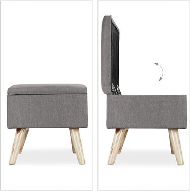 Relaxdays Sitzbank mit Stauraum, gepolstert, Holzbeine, Stoffbezug, 39,5x79,5x39,5 cm, Polyester, hellgrau