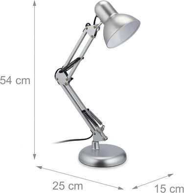 Relaxdays Retro Schreibtischlampe, verstellbar, E27, schwenkbar, Metall, silber, 54x15x25 cm