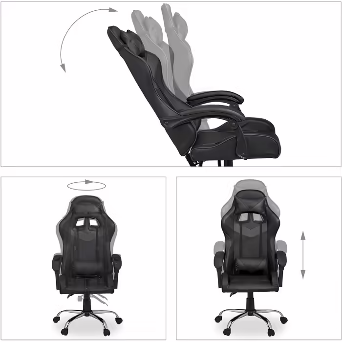 Relaxdays Gaming Stuhl, Racing Look, drehbar, höhenverstellbar, Kopf-& Lendenkissen, HxBxT: 133x68x60 cm, (Schwarz)