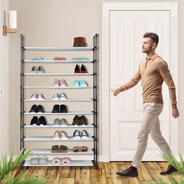 Relaxdays XXL Schuhregal Stecksystem, 10 Ebenen, für 50 Paar Schuhe, Stoff Schuhständer HBT 176,5x99x29,5 cm, braun