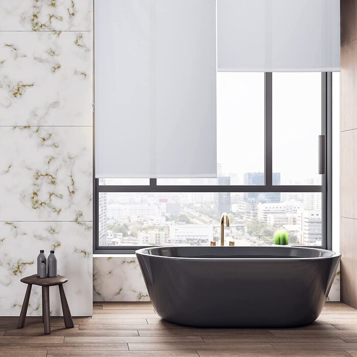 Relaxdays Duschrollo,  Seilzugrollo für Dusche & Badewanne, Decke & Fenster, Badrollo wasserabweisend, weiß, PVC, Aluminium, Kunststoff (80x240 cm)