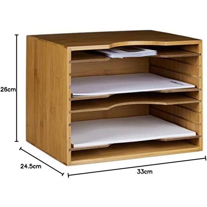 Relaxdays Briefablage aus Bambus HBT: ca. 26 x 33 x 24,5 cm Ablagesystem für den Schreibtisch Dokumentenablage mit 4 variablen Einlegeböden Papierablage aus Holz für Briefe und Unterlagen, natur