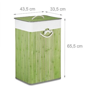Wäschekorb Bambus, mit Deckel, XL, 83 L, faltbar, HxBxT: 65,5x43,5x33,5 cm, blau (Grün, Creme)