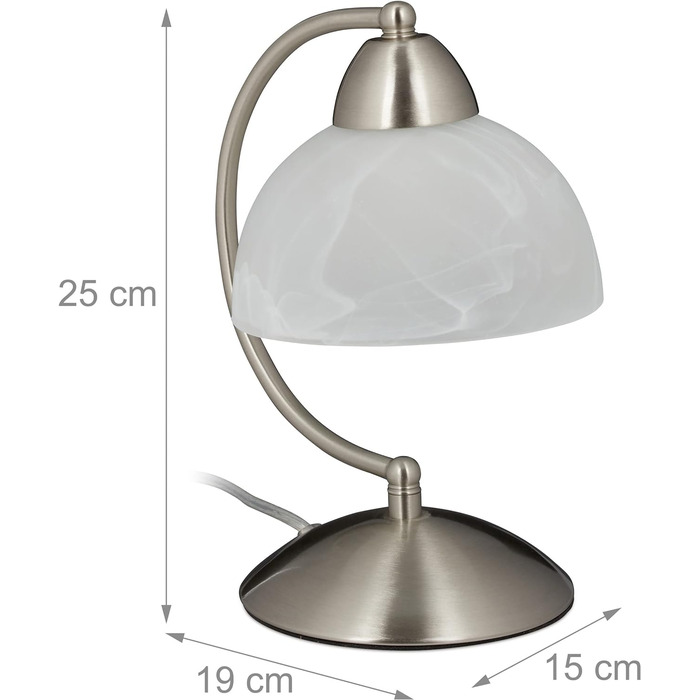 Relaxdays Tischlampe Touch, Retro Design, E14-Fassung, dimmbare Nachttischlampe, Glas & Eisen, HBT 25 x 15 x 19 cm, (Silber)
