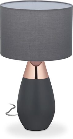 Relaxdays Nachttischlampe Touch dimmbar, 3 Stufen, E14, HxD: 48,5 x 28 cm, modern, Touch Lampe mit Schirm, (Grau/Kupfer)