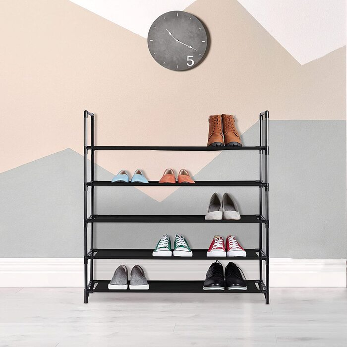 Relaxdays XL Schuhregal Stecksystem, 5 Ebenen, für 20 Paar Schuhe, Stoff Schuhständer, HxBxT: 90,5 x 87,5 x 30 cm, (Schwarz)