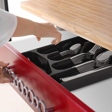 Relaxdays Besteckkasten, 2er Set, 5 Fächer, Kunststoff, schwarz (24,5x32,5 cm)