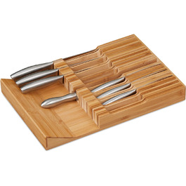 Relaxdays Messerhalter Bambus, 16 Messer & Wetzstahl, 5x43x29 cm, natur