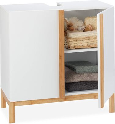 Relaxdays Waschbeckenunterschrank, 2 Fächer, MDF & Bambus, HBT 60,5x60x30,5cm, Natur