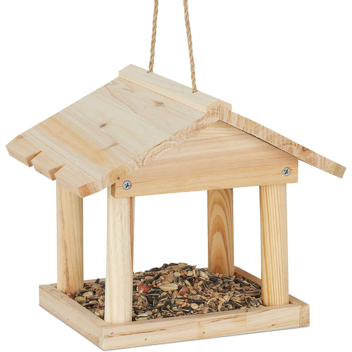 Relaxdays Vogelhaus, unbehandeltes Holz, kleines Vogelfutterhaus (60 Zeichen)