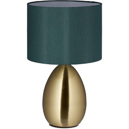 Relaxdays Nachttischlampe Touch dimmbar, moderne Touch Lampe, 3 Stufen, E14, Tischlampe mit Kabel, 49 x 30 cm, messing L Messing