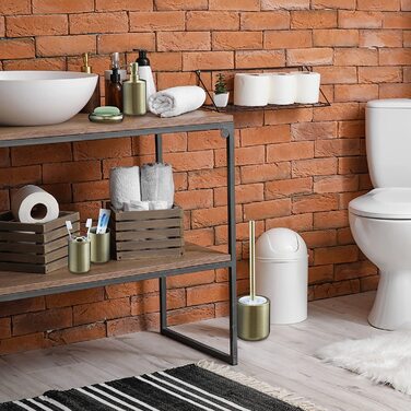 Relaxdays Badezimmer Set, 5-teilig, Badaccessoires Edelstahl gebürstet, komplette Badezimmerausstattung, modern, Gold, 100388