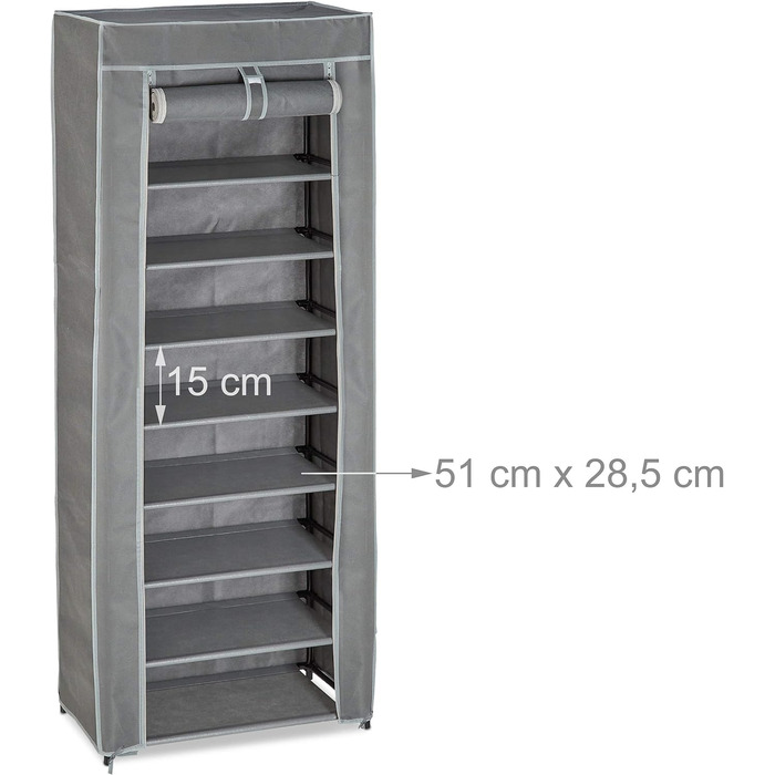 Relaxdays Schuhschrank, 9 Fächer, 27 Paar Schuhe, abnehmbarer Bezug, HxBxT 150x60x30cm, anthrazit