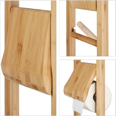 Relaxdays Toilettenpapierhalter mit Zeitungsständer, Bambus, Stand WC Garnitur, Zeitungsablage, HBT 81,5 x 30,5 x 21 cm, natur