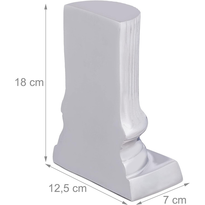 Relaxdays Buchstütze, 2er Set, Säulen Design, für Bücherregal, Bücherhalter HxBxT: 18 x 12,5 x 7 cm, Aluminium, Silber